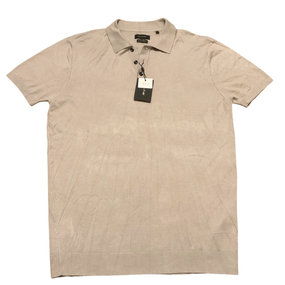 Porter & Ash Polo Shirt Mens XL Tan Metallic Viscose Knit Luxury Modern Classic
